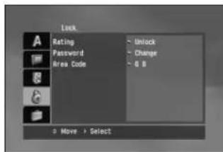 Lock Rating Password Area Code Unlock Change 6 S 3 Move > Select