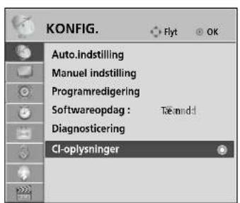 KONFIG. Auto.indstilling Manuel indstilling Programredigering Softwareopdag : Tæmndd Diagnosticering Cl-oplysninger