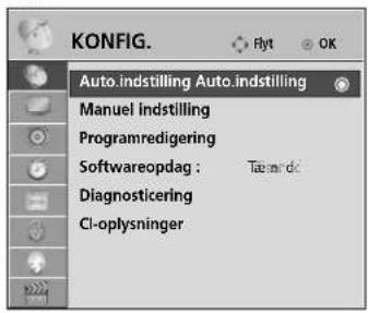 KONFIG. Auto.indstilling Auto.indstilling Manuel indstilling Programredigering Softwareopdag : Tatmrdc Diagnosticering Cl-oplysninger