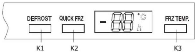 DEFROST QUICK FRZ - 88 °C FRZ TEMP. K1 K2 K3