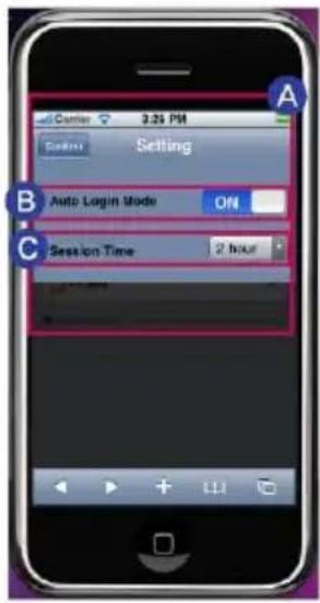 Center 3:25 PM Setting Auto Login Mode Off Session Time 2 hour