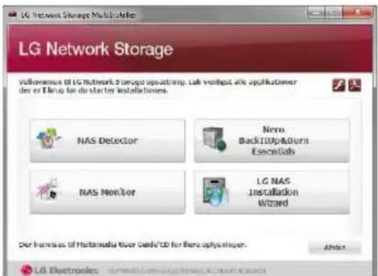 LG Network Storage Multi-Interface Vollvereise of LG Network Storage operations. Lab verfügbt alle applikativer der er Troupe für dar starter Installationes. NAS Detector Nemo BackUP&Burn Essentials NAS Monitor LG NAS Installation Wizard Der Instances of Multimedia User Cards/CD for Nemo optvatsagen. Affid: LG Electronics
