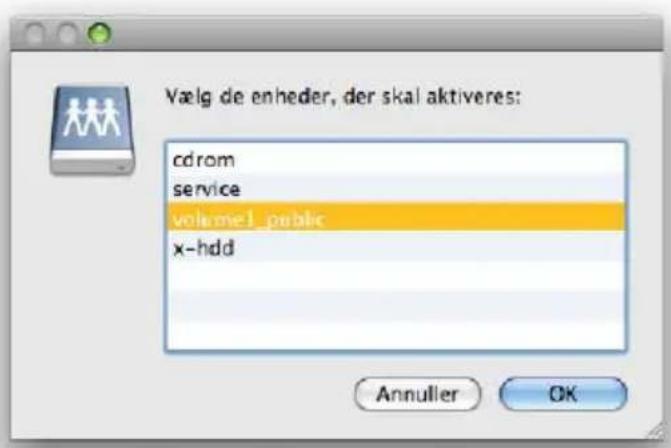 Vælg de enheder, der skal aktiveres: cdrom service volume1_public x-hdd Annulier OK