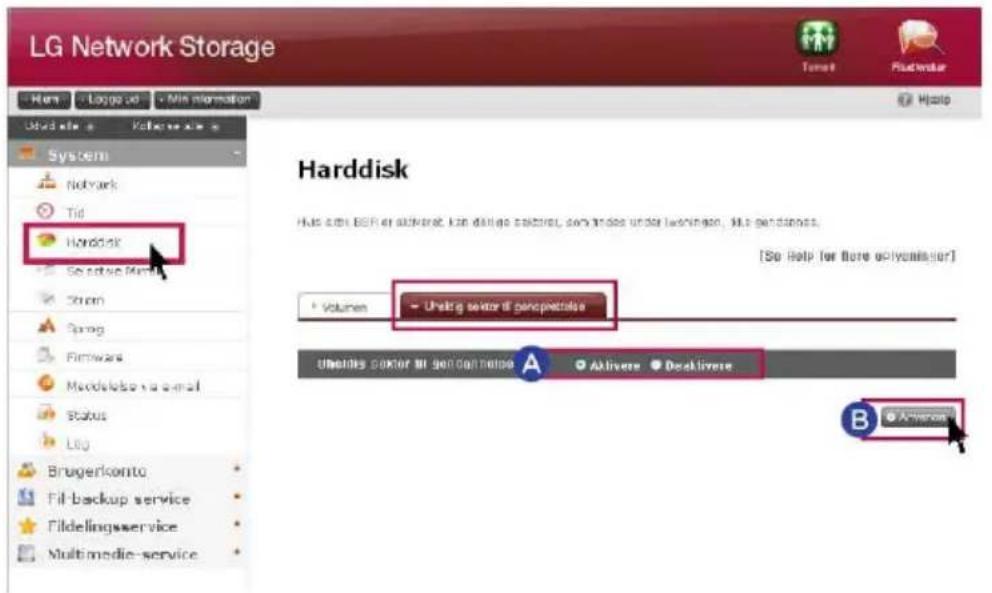 LG Network Storage Horn Large ad Mio information Used site Kofkware System Network Tid Handdisk Selective Media Strum Spring Firmware Moddslose na email Status Log Brugerskonto Fill-backup service Fildellingsservice Multimedia-service Harddisk Has all BSR or alkivare, kan daling sector, dev trades under two things, 3.5 personess. [So help for more polyunseller] Volumes - Uniting sector II personnel Uniting Sector II Service Aktivere Deskivere A B • Annere