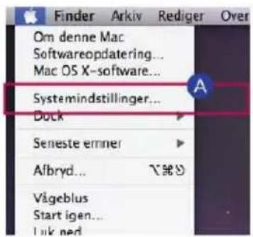 Finder Arkiv Rediger Over Om denne Mac Softwareopdatering... Mac OS X-software... Systemmindstillinger... Dock Seneste emner Albryd... Vågeblus Start igen... Lik ned