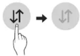 Diagram showing hand finger pressing up and pointing to a circular arrow symbol with directional arrows