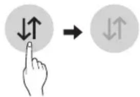 Diagram showing hand finger pressing a circle with directional arrows, next to a circular arrow indicating rotation.