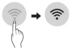 Diagram showing a hand interacting with a Wi-Fi icon and a wireless signal icon, indicating wireless connectivity or payment.