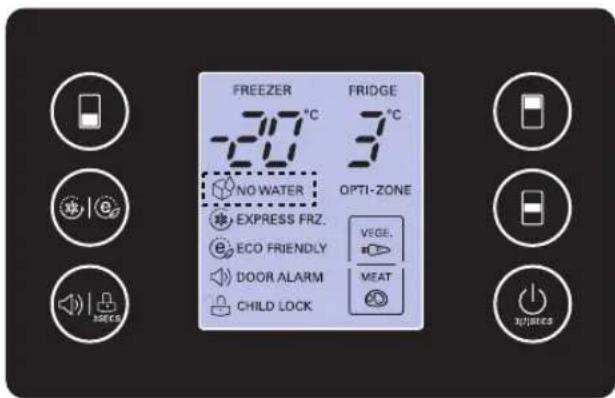 FREEZER -207°C FRIDGE 3°C NO WATER OPTI-ZONE EXPRESS FRZ. VEGE. ECO FRIENDLY MEAT DOOR ALARM CHILD LOCK OFFICE