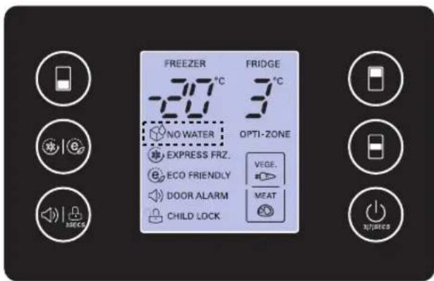 FREEZER -207°C FRIDGE 3°C NO WATER OPTI-ZONE EXPRESS FRZ. VEGE. ECO FRIENDLY MEAT DOOR ALARM CHILD LOCK 3/8/8/85