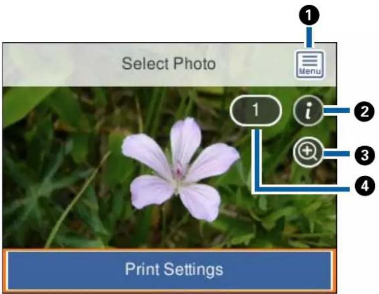 Select Photo Menu 1 i 2 3 4 Print Settings