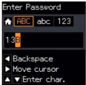 Enter Password ABC abc 123 13B Backspace Move cursor Enter char.