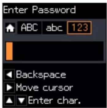 Enter Password ABC abc 123 Backspace Move cursor Enter char.
