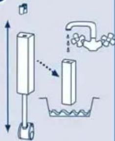 Diagram illustrating a water tap and its water level with labeled components and directional arrows