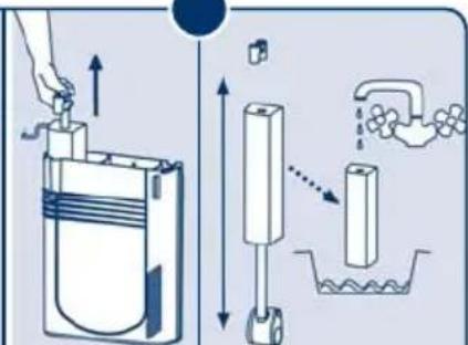 Diagram illustrating a water pump system with labeled components and directional arrows indicating flow or movement.