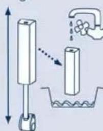 Diagram illustrating a water level measurement setup with a hand holding a faucet and a submerged object.