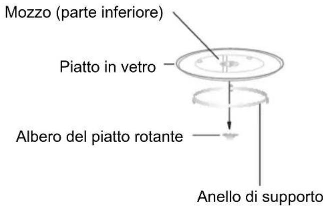 Mozzo (parte inferiore) Piatto in vetro Albero del piatto rotante Anello di supporto