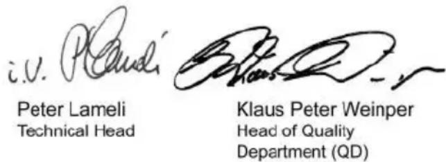 i.v. P.Caud Peter Lameli Technical Head Klaus Peter Weinper Head of Quality Department (QD)