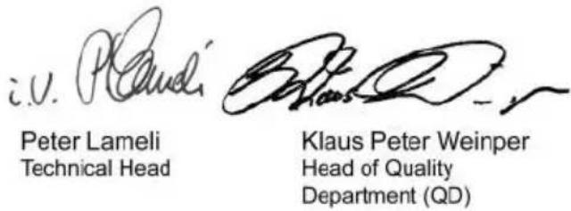 i.v. P.Claud Peter Lameli Technical Head Klaus Peter Weinper Head of Quality Department (QD)