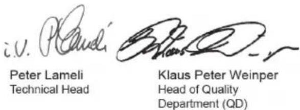 i.v. P.Caudel Peter Lameli Technical Head Klaus Peter Weinper Head of Quality Department (QD)