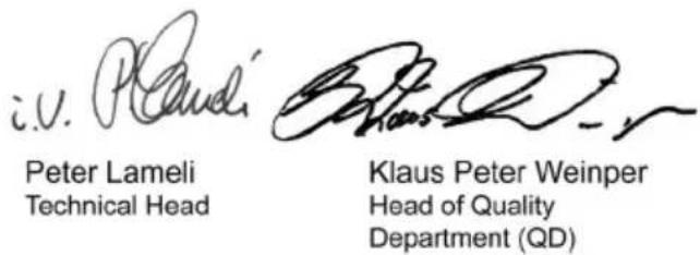 i.v. P.Claud Peter Lameli Technical Head Klaus Peter Weinper Head of Quality Department (QD)