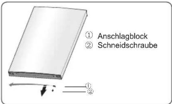 ① Anschlagblock ② Schneidschraube ① ②