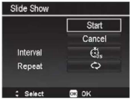 Slide Show Start Cancel Interval Repeat Select OK OK