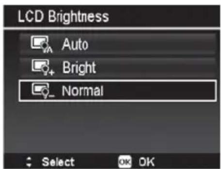 LCD Brightness Auto Bright Normal Select OK OK