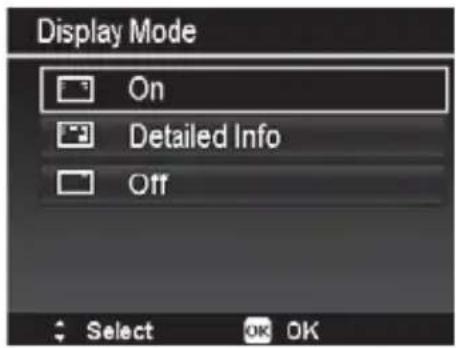 Display Mode On Detailed Info Off Select OK OK