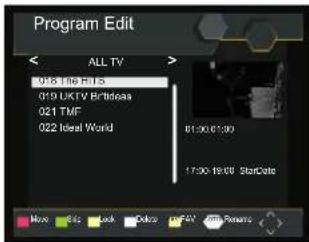 Program Edit ALL TV 018 UKTV B/S/Video 021 TMF 022 Ideal World 01:00 01:30 17:00 19:00 StarDate Move Get Lock Click Print Apply Remote