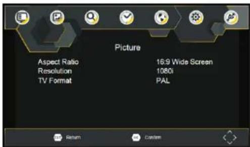 Picture Aspect Ratio Resolution TV Format 18:9 Wide Screen 1080i PAL Return Custom