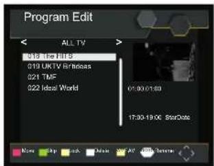 Program Edit ALL TV > 018 UK TV HiS 019 UK TV Bhodeas 021 TMF 022 Ideal World 01:00:01:00 17:00-19:00 Star color More Step Back Quick Add All With Beets
