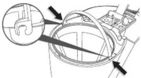 Technical diagram showing mechanical assembly with labeled parts and directional arrows indicating motion or force