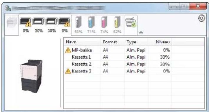 Navn Format Type Niveau MP-bakke A4 Alm. Papi 0% Kassette 1 A4 Alm. Papi 30% Kassette 2 A4 Alm. Papi 30% Kassette 3 A4 Alm. Papi 0%