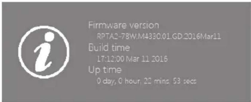 Firmware version RPTA2-78W.M4330.01.GD.2016Mar11 Build time 17:12:00 Mar 11 2016 Up time 0 day, 0 hour, 22 mins, 53 secs