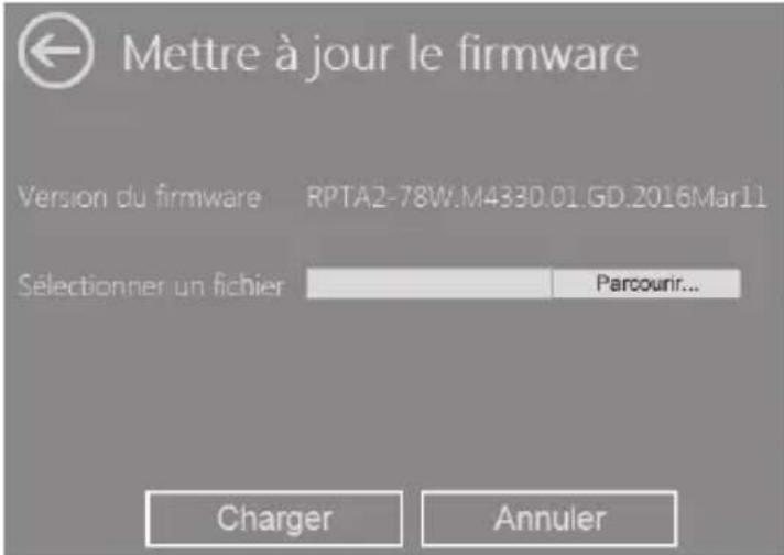 Mettre à jour le firmware Version du firmware RPTA2-78W.M433D.01.GD.2016Mar11 Sélectionner un fichier Parcourir... Charger Annuler