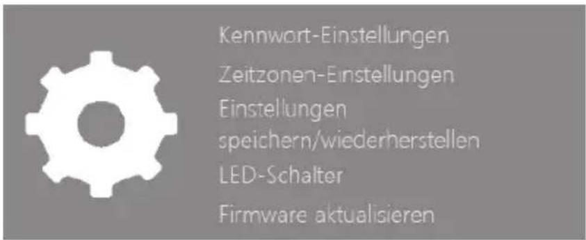 Kennwort-Einstellungen Zeitzonen-Einstellungen Einstellungen speichern/wiederherstellen LED-Schalter Firmware aktualisieren