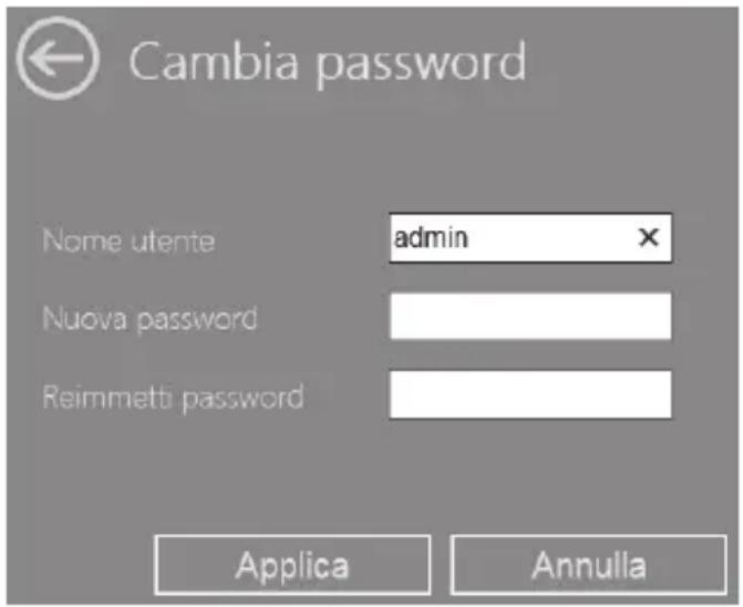Cambia password Nome utente admin Nuova password Reimmetti password Applica Annulla