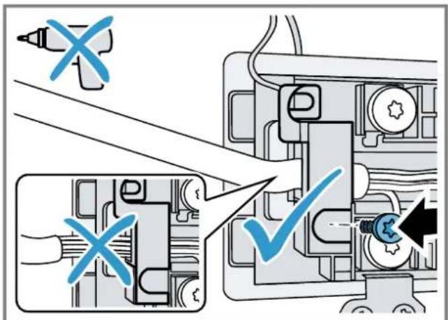 Diagram showing mechanical assembly with labeled components and checkmark indicator