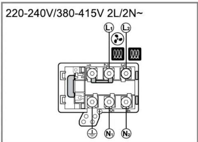 220-240V/380-415V 2L/2N~ L1 L2 N1 N2