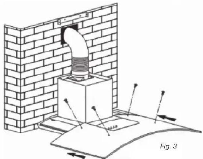 Diagram of a chimney mounted on a brick wall, with arrows indicating airflow or movement (no text or symbols)