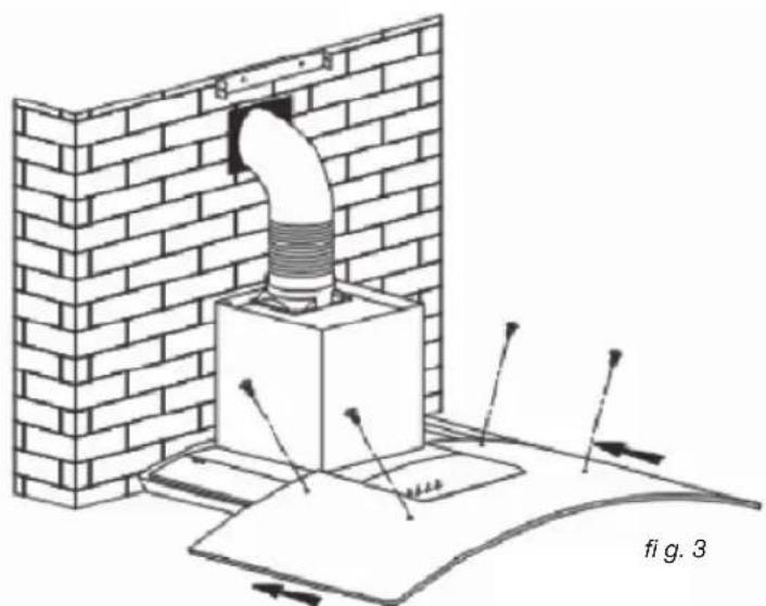 Diagram of a chimney mounted on a brick wall, with arrows indicating airflow or support points (no text or symbols)