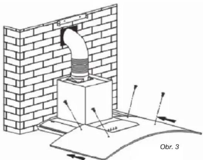 Diagram of a pipe installation inside a brick wall, showing airflow direction and component placement (no text or symbols)