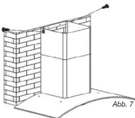 Architectural line drawing of a brick wall structure with a support structure and labeled section (no text or symbols beyond label)