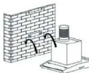 Diagram showing brick wall and chimney installation with directional arrows indicating movement or flow
