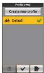Profile entry Create new profile Default