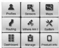 Profiles Sensors Maps Routing Where Am I System Dashboard Manage Product Info