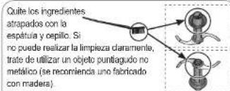 Quite los ingredientes atrapados con la espátula y cepillo. Si no puede realizar la limpieza claramente, trate de utilizar un objeto puntiagudo no metálico (se recomienda uno fabricado con madera).