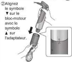 ②Alignez le symbole ▼ sur le bloc-moteur avec le symbole ▲ sur l'adaptateur.