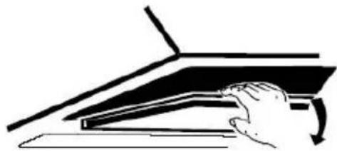 Illustration of a hand pressing down on a piano keyboard (no text or symbols visible)